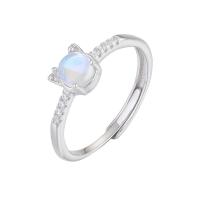 Sterling Silver Jewelry Finger Ring, 925 sterline d'argento, with Moonstone, placcato platino, Regolabile & per la donna, bianco, Venduto da PC