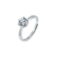 Cubic Zirconia micr3ofono pavimenta anillos de plata esterlina, Plata de ley 925, chapado en platina real, Ajustable & micro arcilla de zirconia cúbica & para mujer, Blanco, Vendido por UD