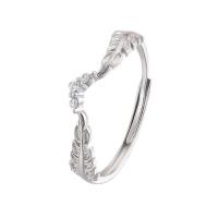 Cubic Zirconia Micro bana Sterling Silver ringar, 925 sterling silver, Feather, plated, Justerbar & micro bana cubic zirconia & för kvinna, fler färger för val, Säljs av PC