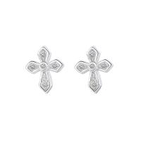 Cubic Zirconia micro pavimenta Sterling Silver Earring, 925 sterline d'argento, Croce, placcato, Micro spianare cubic zirconia & per la donna, nessuno, 8x6.50mm, Venduto da PC