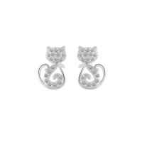 Cubic Zirconia Micro άνοιγαν Sterling Silver Σκουλαρίκι, 925 ασημένιο ασήμι, Γάτα, επιπλατινωμένα, μικρο ανοίξει κυβικά ζιρκονία & για τη γυναίκα, λευκό, 10x6.50mm, Sold Με PC