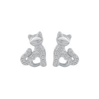 Cubic Zirconia Micro Pave Sterling Silver Náušnice, 925 Sterling Silver, Kočka, platina á, micro vydláždit kubické zirkony & pro ženy, bílý, 9.50x7mm, Prodáno By PC