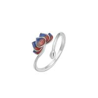 Sterling Silver Jewelry Finger Ring, 925 sterline d'argento, Fiore, placcato platino, Regolabile & per la donna & smalto, bianco, Venduto da PC