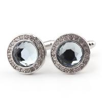 Manchetknopen, Messing, met Kristal, Ronde, plated, voor de mens & met strass, 17x17mm, Verkocht door pair