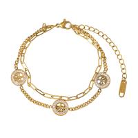 Roestvrij staal armbanden, 316L roestvrij staal, met 1.96inch extender keten, Tree of Life, 18K vergulde, Dubbele laag & micro pave zirconia & voor vrouw, 10mm, Lengte Ca 6.7 inch, Verkocht door PC