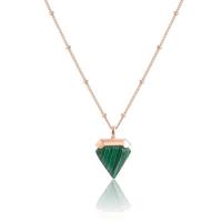 Collier bijoux de pierre gemme, Acier inoxydable 304, avec Malachite, pour femme, couleur or rose, 14x20mm, Longueur Environ 17.32 pouce, Vendu par PC