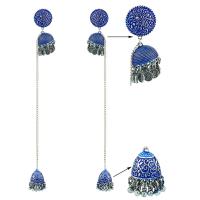 Fashion Fringe Oorbellen, Zinc Alloy, antiek zilver plated, Vintage & mode sieraden & voor vrouw, blauw, nikkel, lood en cadmium vrij, 230mm, Verkocht door pair