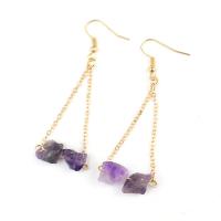 Gemstone Earrings, Pedra natural, with cobre, cromado de cor dourada, materiais diferentes para a escolha & para mulher, Mais cores pare escolha, 30x60mm, vendido por par