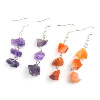 Gemstone Oorbellen, Natuursteen, met Messing, silver plated, verschillende materialen voor de keuze & voor vrouw, meer kleuren voor de keuze, 60mm, Verkocht door pair