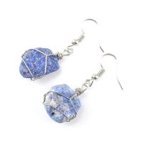 Gemstone Oorbellen, Natuursteen, met Messing, silver plated, verschillende materialen voor de keuze & voor vrouw, meer kleuren voor de keuze, 20x60mm, Verkocht door pair