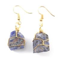 Gemstone Oorbellen, Natuursteen, met Messing, gold plated, verschillende materialen voor de keuze & voor vrouw, meer kleuren voor de keuze, 20x40mm, Verkocht door pair