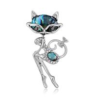 Broche de coquille, alliage de zinc, avec coquille, chat, Placage de couleur platine, pour femme & avec strass, multicolore, protéger l'environnement, sans nickel, plomb et cadmium, 24x46mm, Vendu par PC