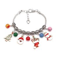 alliage de zinc bracelet, avec pierre gemme, Placage de couleur argentée, Bijoux de Noël & pour femme & émail, couleurs mélangées, protéger l'environnement, sans nickel, plomb et cadmium, Longueur 7.1 pouce, Vendu par PC