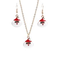 Zinc Alloy Jewelry Set earring & necklace Santa Claus gold color plated 2 pieces & Christmas jewelry & for woman & enamel nickel lead & cadmium free Sold By Set