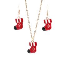 Zinc Alloy Jewelry Set earring & necklace Christmas Sock gold color plated 2 pieces & Christmas jewelry & for woman & enamel nickel lead & cadmium free Sold By Set