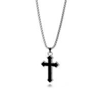 Collier d'acier titane, croix, bijoux de mode & pour homme & émail, 2.5mm, Vendu par Environ 27.56 pouce brin