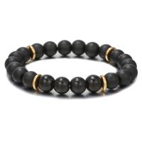 Gemstone Bracelets Black Agate with Zinc Alloy Round gold color plated vintage & Unisex black Length 18.5-19.5 cm Sold By PC