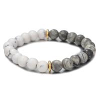 Gemstone Bracciali, magnesite, with Mappa di pietra & lega in zinco, Cerchio, placcato color oro, gioielli di moda & unisex & formato differente per scelta, colori misti, Lunghezza 18.5-19 cm, Venduto da PC