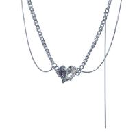 Titanium Steel Necklace with Cubic Zirconia with 6cm extender chain Heart fashion jewelry & adjustable & for woman silver color Length Approx 41 cm Sold By PC