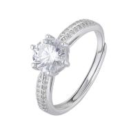 Cubic Zirconia micr3ofono pavimenta anillos de plata esterlina, Plata de ley 925, chapado en platina real, Ajustable & micro arcilla de zirconia cúbica & para mujer, Blanco, Vendido por UD