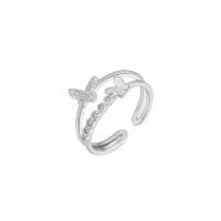 Cubic Zirconia micr3ofono pavimenta anillos de plata esterlina, Plata de ley 925, Mariposa, chapado, Doble capa & Ajustable & micro arcilla de zirconia cúbica & para mujer, más colores para la opción, Vendido por UD