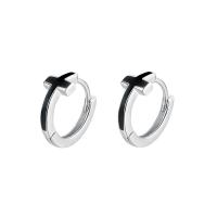 925 sterline d'argento Huggie Orecchino ad anello, Croce, placcato, per la donna & adesivo epoxi, nessuno, 13x14mm, Venduto da PC