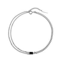 Collana Multi strato, 316L acciaio inox, with 1.96inch extender chain, Rettangolo, Doppio strato & unisex, colore originale, 13.50x7x3.50mm, Lunghezza Appross. 17.7 pollice, Venduto da PC