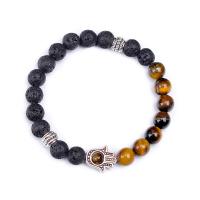 Gemstone Bracelets Lava with Gemstone & Zinc Alloy Hamsa & Unisex 8mm Length Approx 7.48 Inch Sold By PC