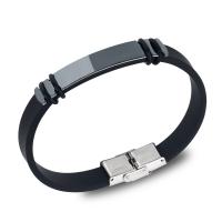 Braccialetti in silicone, Titantium acciaio, with PU & silicone, Stampa, materiali diversi per la scelta & unisex, nero, Foro:Appross. 2.5mm, Lunghezza Appross. 8.26 pollice, Venduto da PC