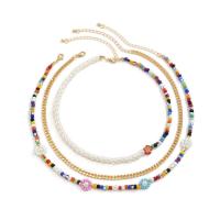 Colar de Multi camada da forma, Seedbead, with Concha de resina & liga de zinco & acrilico, with 2.7inch extender chain, três peças & joias de moda & para mulher, multi colorido, níquel, chumbo e cádmio livre, comprimento Aprox 13.8 inchaltura, Aprox 15.7 inchaltura, vendido por Defina