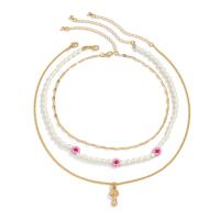 Collier de mode Multi couche, alliage de zinc, avec Cuivre-Coated-Fer & Seedbead & perle de plastique, avec 2.7inch chaînes de rallonge, Placage de couleur d'or, trois pièces & bijoux de mode & pour femme, protéger l'environnement, sans nickel, plomb et cadmium, Longueur Environ 13.8 pouce, Environ 19.7 pouce, Vendu par fixé