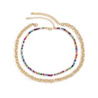 Mode Multi laag ketting, Seedbead, met aluminium keten, met 2.7inch extender keten, gold plated, 2 stuks & mode sieraden & voor vrouw, nikkel, lood en cadmium vrij, Lengte Ca 13.8 inch, Ca 15.7 inch, Verkocht door Stel