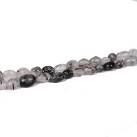 Natuurlijke Quartz sieraden kralen, Black Rutilated Quartz, DIY, gemengde kleuren, 5x8mm, Ca 55pC's/Strand, Per verkocht Ca 40 cm Strand