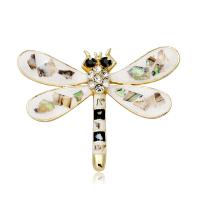 Zinc Alloy Brocher, med Shell, Dragonfly, KC guldfarve belagt, Unisex & emalje & med rhinestone, blandede farver, nikkel, bly & cadmium fri, 45x35mm, Solgt af PC