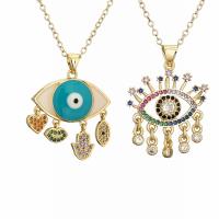 Evil Eye Jewelry Necklace Brass with 2 extender chain gold color plated & micro pave cubic zirconia & for woman & enamel mixed colors nickel lead & cadmium free Length 17.7 Inch Sold By PC