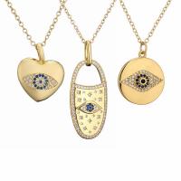 Evil Eye Jewelry Necklace Brass with 2 extender chain gold color plated & micro pave cubic zirconia & for woman & enamel mixed colors nickel lead & cadmium free Length 17.7 Inch Sold By PC