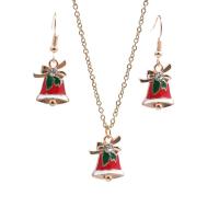 Zinc Alloy Sieraden set, oorbel & halsketting, Christmas Bell, gold plated, 2 stuks & Kerst sieraden & verschillende stijlen voor de keuze & voor vrouw & glazuur & met strass, nikkel, lood en cadmium vrij, 2pC's/Stel, Verkocht door Stel