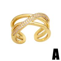 Cubique anneau en laiton Circonia Micro Pave, couleur de haute qualité d'or plaqué, styles différents pour le choix & pavé de micro zircon & pour femme & émail, doré, protéger l'environnement, sans nickel, plomb et cadmium, 10mm, Vendu par PC