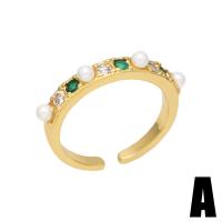 Kubieke Circonia Micro Pave Brass Ring, Messing, met Plastic Pearl, hoge kwaliteit gold plated, verschillende stijlen voor de keuze & micro pave zirconia & voor vrouw, gouden, nikkel, lood en cadmium vrij, 13mm, Verkocht door PC