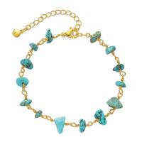 Pulsera de Turquesa, metal, con turquesa, con 1.97inch extender cadena, chapado en oro de 18 K, Joyería & para mujer, dorado, libre de níquel, plomo & cadmio, longitud aproximado 6.7 Inch, Vendido por UD