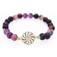 Braccialetti in cristallo naturale, Viola -Phantom-Quartz, with ottone, Cerchio, placcato color oro, gioielli di moda & Micro spianare cubic zirconia & per la donna, viola, Lunghezza 19 cm, Venduto da PC