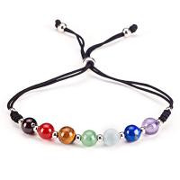 Gemstone Náramky, Drahokam, s Terylene kabel & Zinek, Kolo, barva stříbrná á, módní šperky & unisex & nastavitelný, více barev na výběr, Délka 16-28 cm, Prodáno By PC