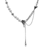 Titanium halskettingen, Titanium Staal, met Kristal & Plastic Pearl, met 5cm extender keten, Hart, silver plated, mode sieraden & verstelbaar & voor vrouw, zilver, Lengte Ca 46 cm, Verkocht door PC