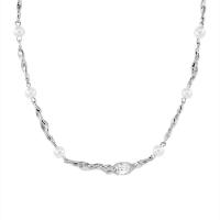 Collar de perlas de plástico, aleación de zinc, con Perlas plásticas, con 6cm extender cadena, chapado en color de plata, Joyería & ajustable & para mujer & con diamantes de imitación, plateado, libre de níquel, plomo & cadmio, longitud aproximado 40 cm, Vendido por UD