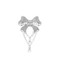 Zinc Alloy Oorbel clip, Strik, silver plated, mode sieraden & voor vrouw & met strass, zilver, nikkel, lood en cadmium vrij, 43mm, Verkocht door PC