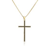 Cubic Zircon Micro Pave Brass Necklace Cross 18K gold plated micro pave cubic zirconia & for woman Length Approx 17.7 Inch Sold By PC