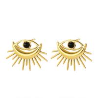 Boucles d'oreilles Mal Eye, Acier titane, avec Pierre naturelle, Plaqué d'or 14K, bijoux de mode & pour femme, Or, 20x15mm, Vendu par paire