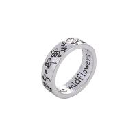 Zinklegierung Fingerring , rund, antik silberfarben plattiert, unisex & verschiedene Größen vorhanden & mit Brief Muster, 10PCs/Menge, verkauft von Menge