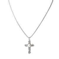 Tíotáiniam Cruach muince, Cruach Tíotáiniam, le Pearl Plaisteacha, Cross, snasta, unisex, dath bunaidh, 30.50x47mm, Fad Thart 21.65 Inse, Díolta De réir PC