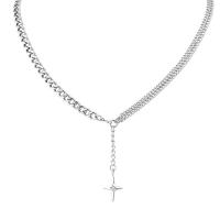 Tíotáiniam Cruach muince, Cruach Tíotáiniam, Cross, snasta, unisex & le rhinestone, dath bunaidh, 24mm, Fad Thart 17.71 Inse, Díolta De réir PC